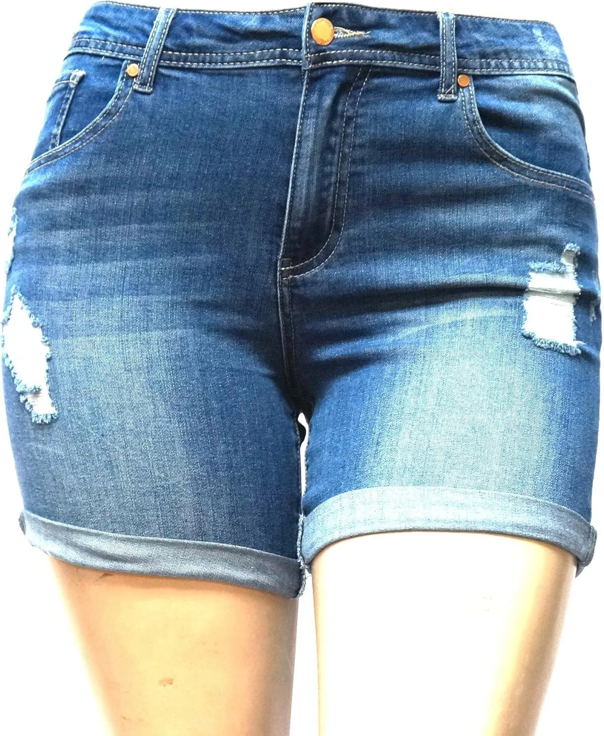 Kim Rogers, Jack David, Wax Jeans Womens Plus Size Capri,Short Stretch Distressed Blue Denim Jeans Shorts