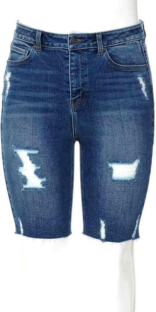 Kim Rogers, Jack David, Wax Jeans Womens Plus Size Capri,Short Stretch Distressed Blue Denim Jeans Shorts