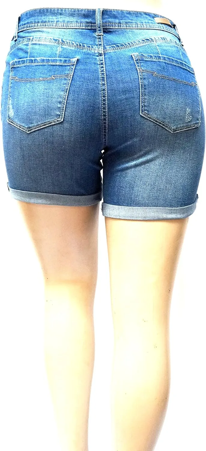 Kim Rogers, Jack David, Wax Jeans Womens Plus Size Capri,Short Stretch Distressed Blue Denim Jeans Shorts