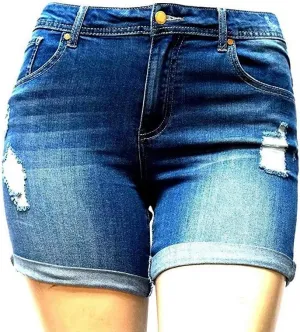 Kim Rogers, Jack David, Wax Jeans Womens Plus Size Capri,Short Stretch Distressed Blue Denim Jeans Shorts