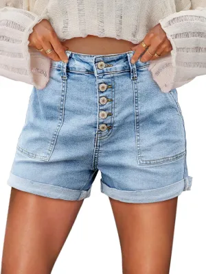 KISSMODA Denim Shorts Women Trendy Button Summer Cut Off Short Womens Jean Shorts High Waisted Denim Hot Ripped Shorts