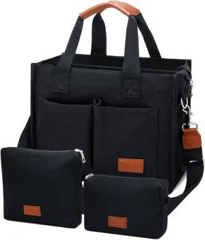 KKXIU Large Canvas Tote Bag for Women with Zipper and Compartments Crossbody Work Bible Messenger Purse Bag With Pockets