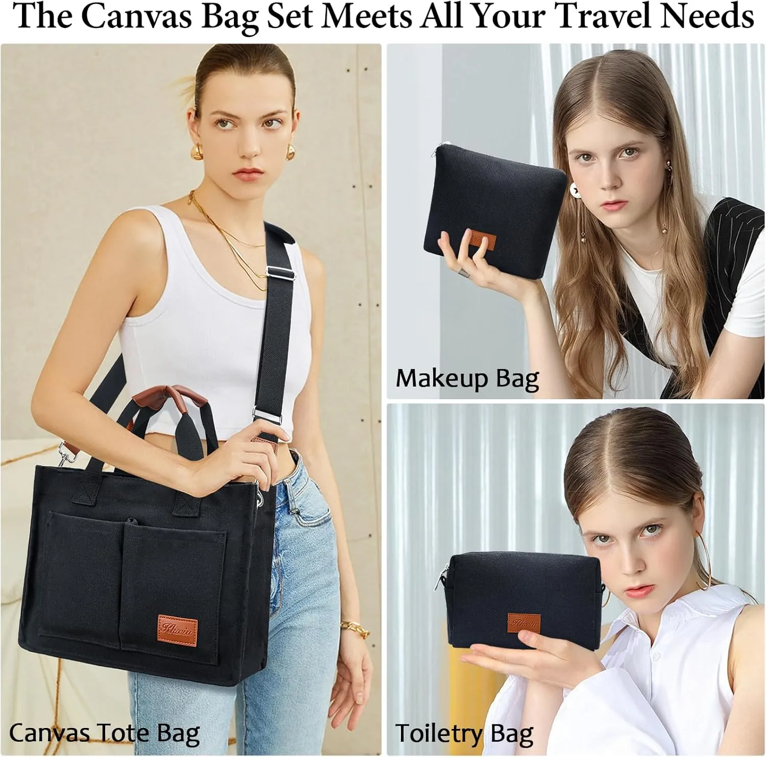 KKXIU Large Canvas Tote Bag for Women with Zipper and Compartments Crossbody Work Bible Messenger Purse Bag With Pockets
