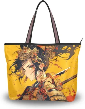 Knight Anime Women Tote Bag Purse Zipper Closure Reusable Grocery Handbag Large