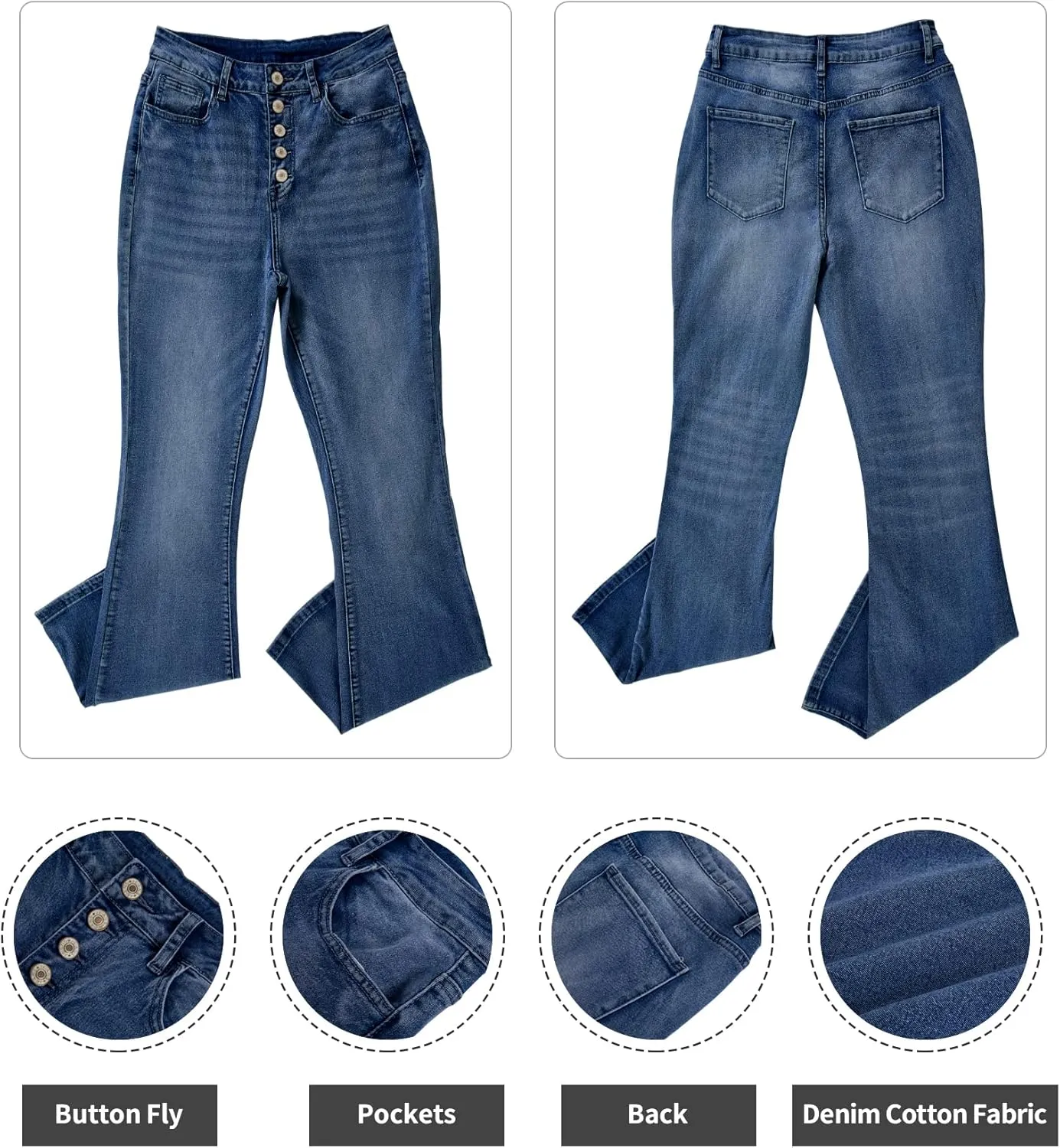Koinshha Womens High Waisted Jeans Boyfriend Stretch Flare Casual Bootcut Denim Pants