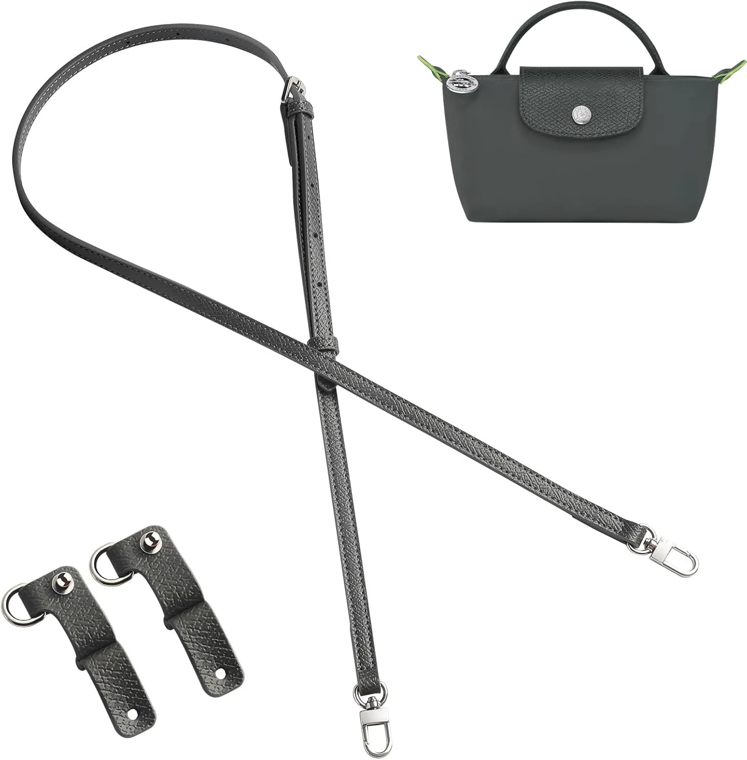 KOMHPS Purse Straps Replacement, Leather Handbag Crossbody Shoulder Strap Adjustable for Longchamp Bag Women(Gray Silver)