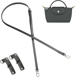 KOMHPS Purse Straps Replacement, Leather Handbag Crossbody Shoulder Strap Adjustable for Longchamp Bag Women(Gray Silver)