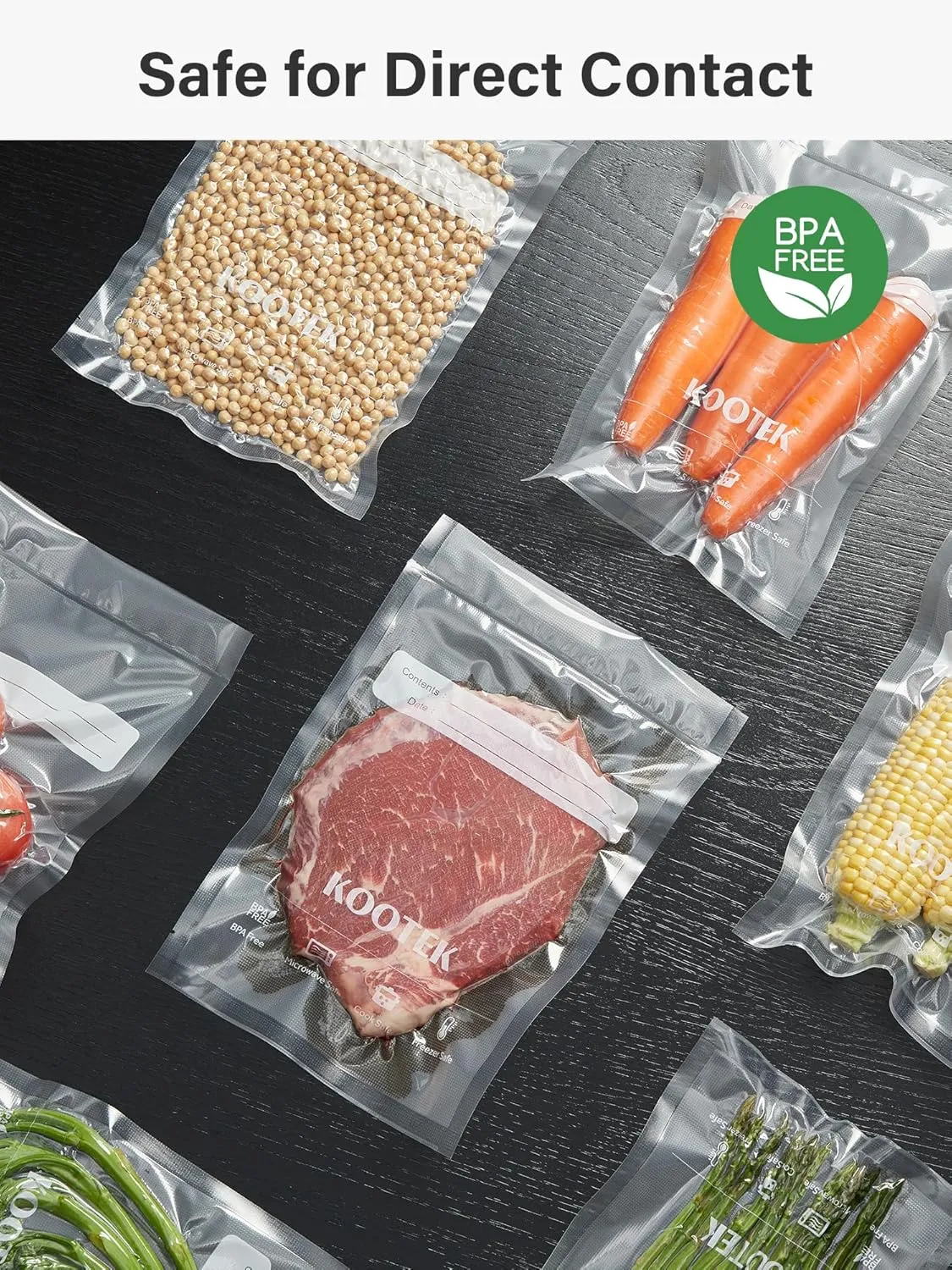 Kootek Vacuum Sealer Bags, 150 Gallon 11" x 16", Quart 8" x 12" and Pint 6" x 10" Vacuum Seal Bags for Food, Commercial Heavy Duty, BPA Free, Precut Food Vac Bag for Storage, Meal Prep or Sous Vide