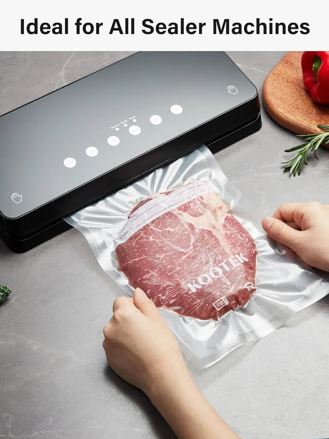 Kootek Vacuum Sealer Bags, 150 Gallon 11" x 16", Quart 8" x 12" and Pint 6" x 10" Vacuum Seal Bags for Food, Commercial Heavy Duty, BPA Free, Precut Food Vac Bag for Storage, Meal Prep or Sous Vide