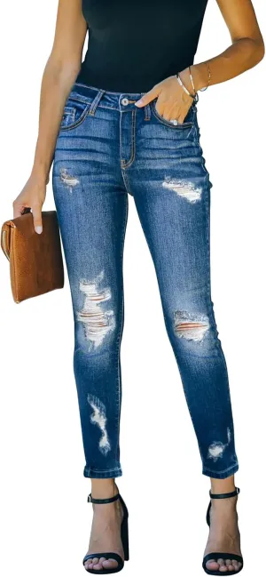 KUNMI Women's Ripped Skinny Jeans Distressed Stretchy Denim Pants