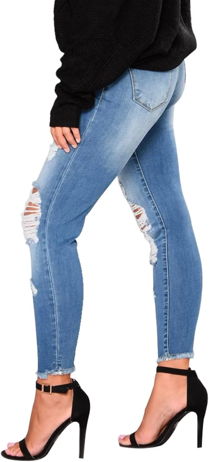 KUNMI Women's Skinny Ripped Trendy Jeans Distressed Stretchy Denim Pants
