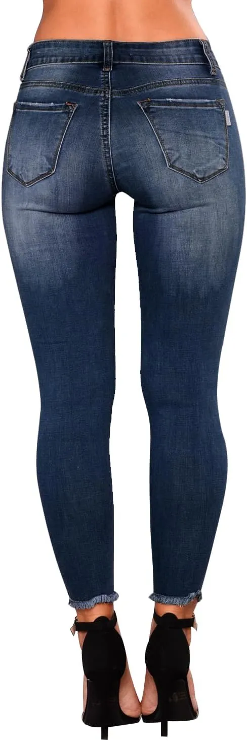 KUNMI Women's Skinny Ripped Trendy Jeans Distressed Stretchy Denim Pants