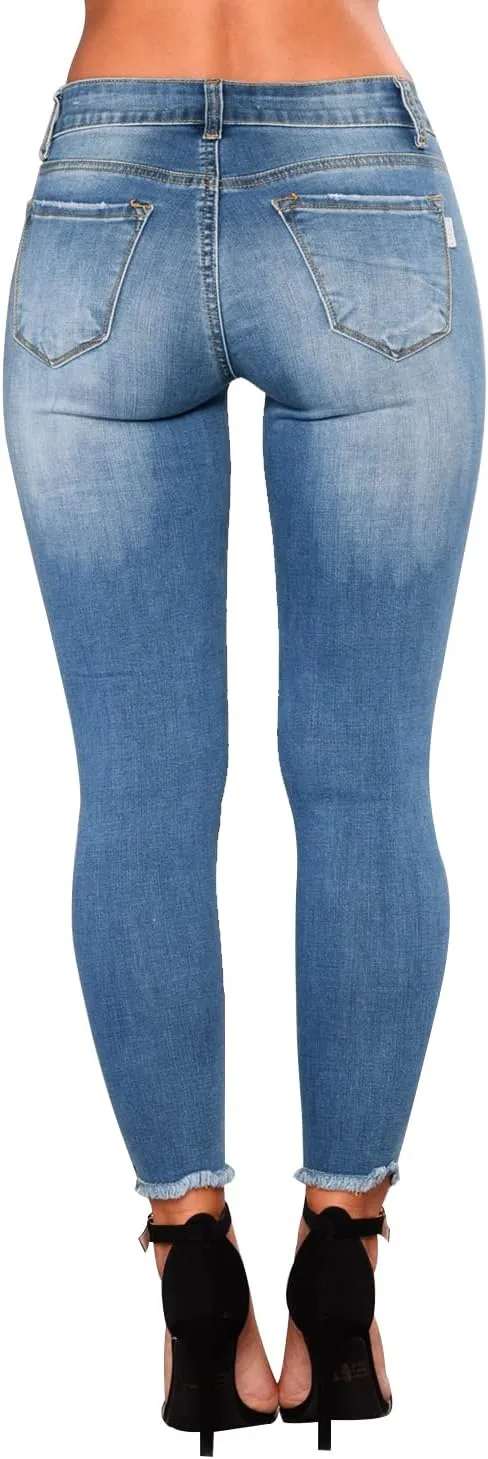 KUNMI Women's Skinny Ripped Trendy Jeans Distressed Stretchy Denim Pants