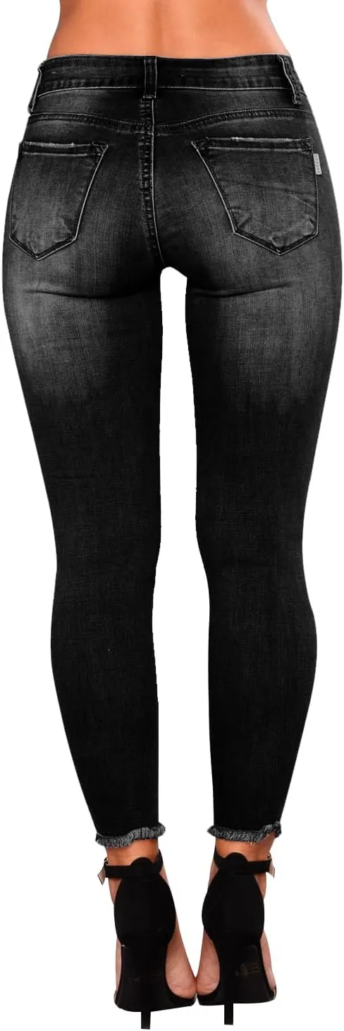 KUNMI Women's Skinny Ripped Trendy Jeans Distressed Stretchy Denim Pants