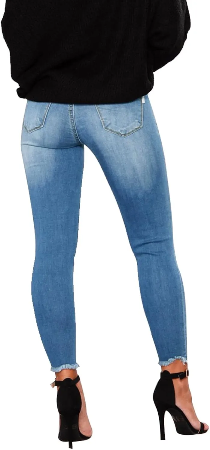 KUNMI Women's Skinny Ripped Trendy Jeans Distressed Stretchy Denim Pants