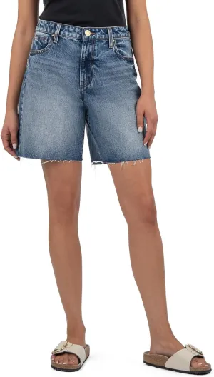 KUT from the Kloth Womens Hailey High Rise Long Bermuda-Basic Raw Hem Vigor with Dark Base Wash 0 One Size