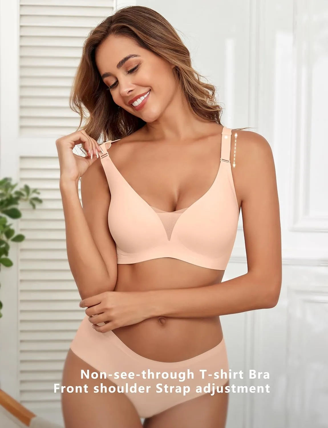 Lace V Mesh Wireless Bras Push Up Bralette Seamless Plunge Bra Everyday Bras for Women No Underwire with Extender
