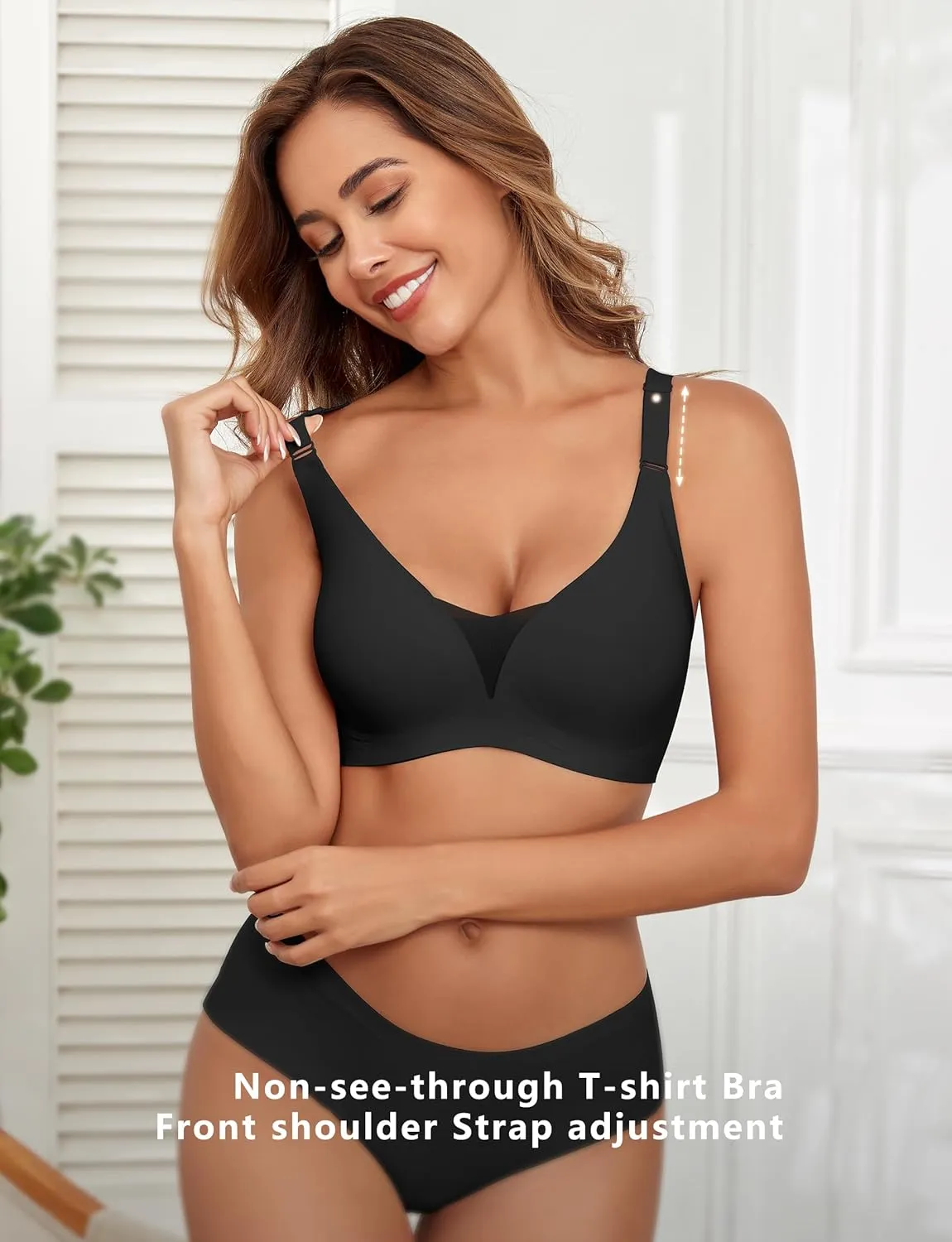 Lace V Mesh Wireless Bras Push Up Bralette Seamless Plunge Bra Everyday Bras for Women No Underwire with Extender