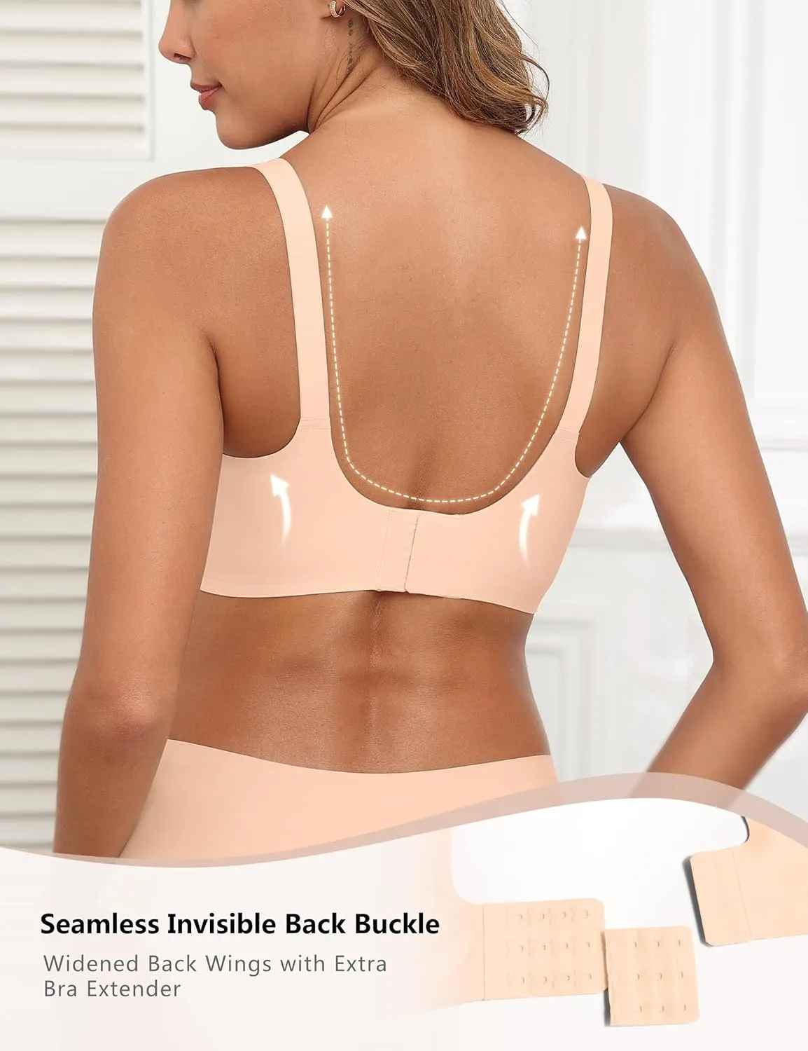 Lace V Mesh Wireless Bras Push Up Bralette Seamless Plunge Bra Everyday Bras for Women No Underwire with Extender