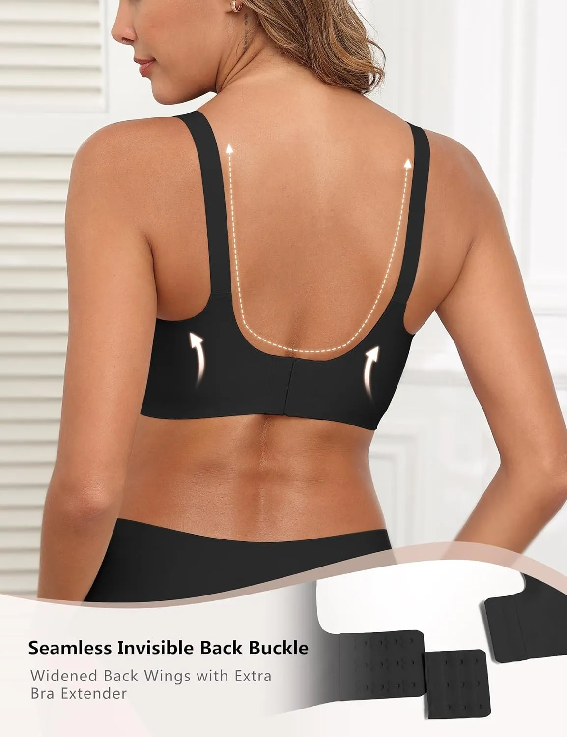 Lace V Mesh Wireless Bras Push Up Bralette Seamless Plunge Bra Everyday Bras for Women No Underwire with Extender