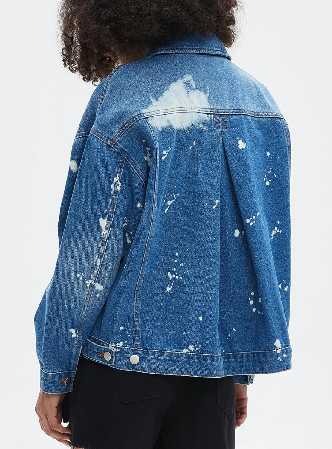 Ladyful Women's Jean Jacket Oversized Button Down Long Sleeve Distressed Denim Jacket Vintage Trucker Coat with Pockets