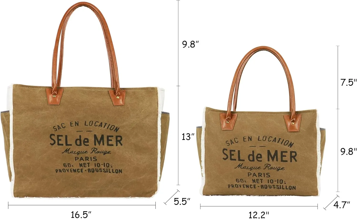Lamyba Sel De Mer Canvas HandBag Upcycled Canvas Leather Tote Bag,Large Black