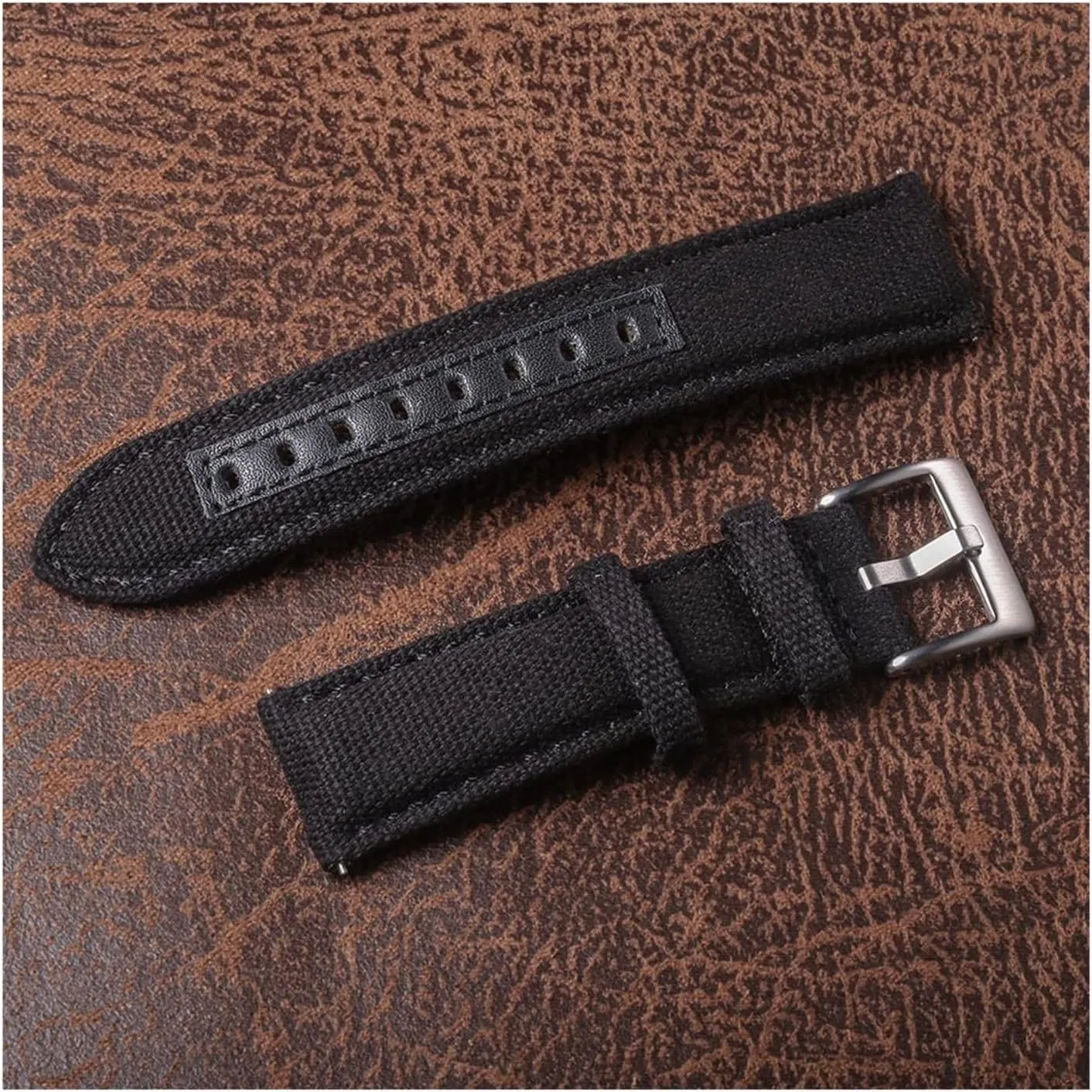 LAnGSHAW Canvas Watch Bands Premium Material Quick Release Green Quality Nylon Watch Straps Steel Buckle 18mm 20mm 22mm 24mm (Band Color : Black, Band Width : 20mm)