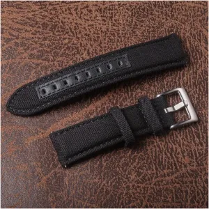 LAnGSHAW Canvas Watch Bands Premium Material Quick Release Green Quality Nylon Watch Straps Steel Buckle 18mm 20mm 22mm 24mm (Band Color : Black, Band Width : 20mm)