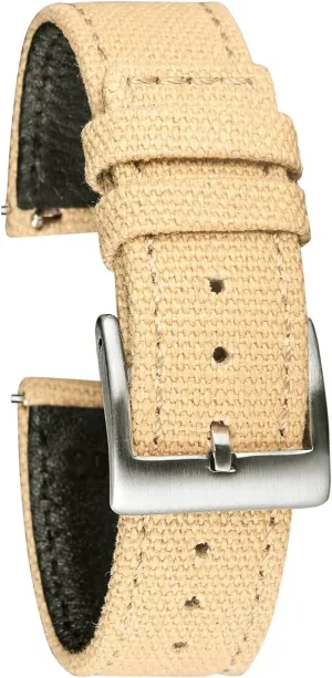 LAnGSHAW Canvas Watch Bands Quick Release White Two Pieces Watch Straps Heavy Duty Buckle 18mm 20mm 22mm (Band Color : Khaki, Band Width : 20mm)