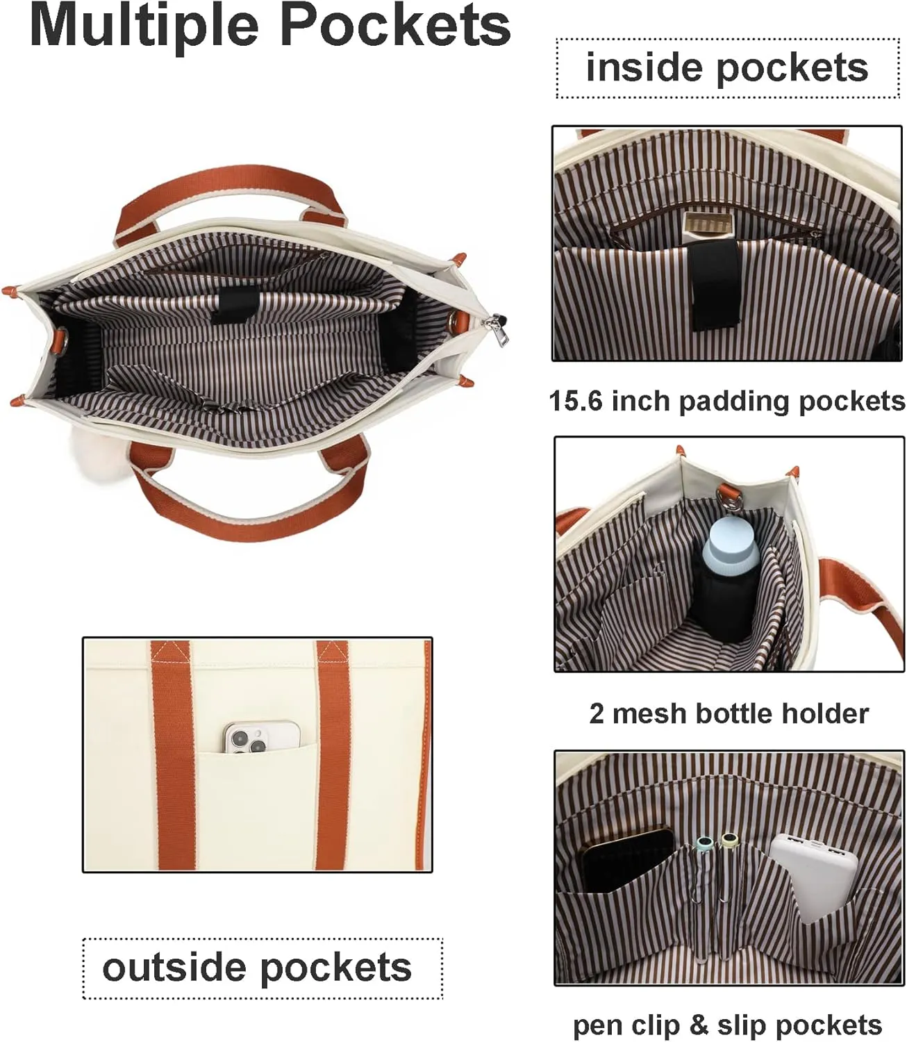 Laptop Bag for Women 15.6 Inch Lightweight Canvas Tote Bags Teacher Work Bag for School Travel