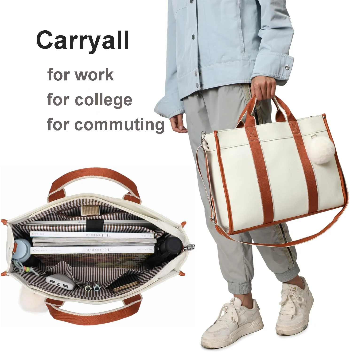Laptop Bag for Women 15.6 Inch Lightweight Canvas Tote Bags Teacher Work Bag for School Travel