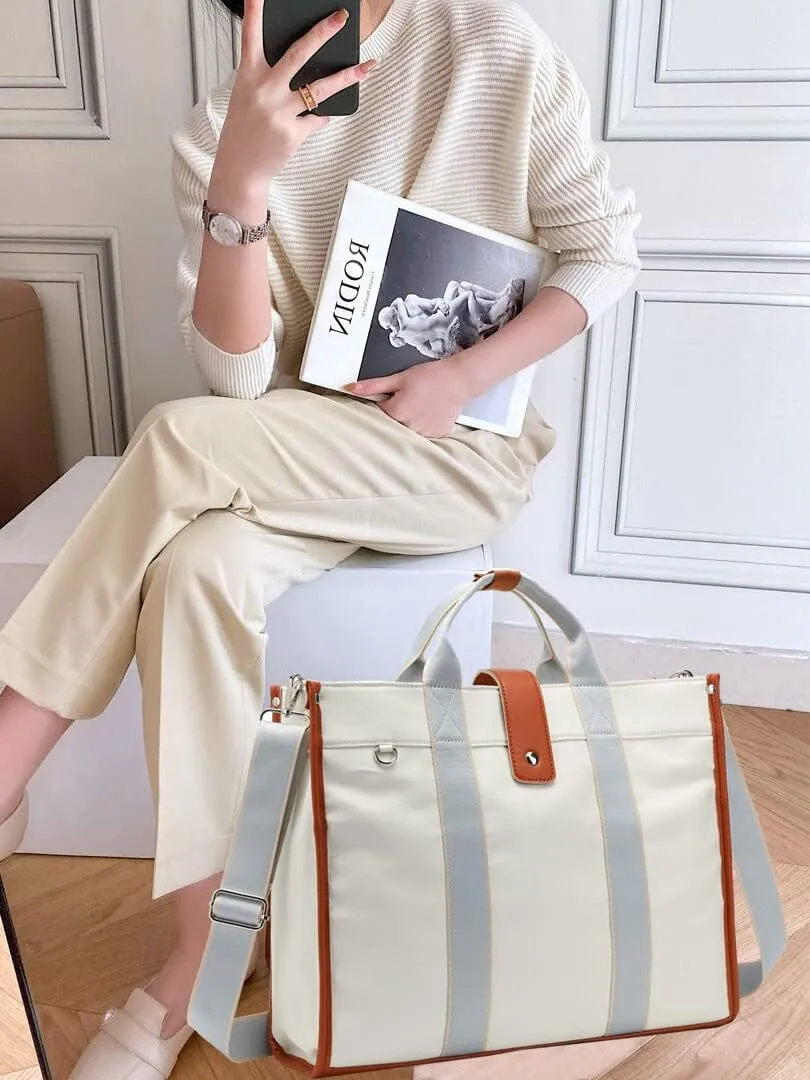 Laptop Bag for Women 15.6 Inch Lightweight Canvas Tote Bags Teacher Work Bag for School Travel