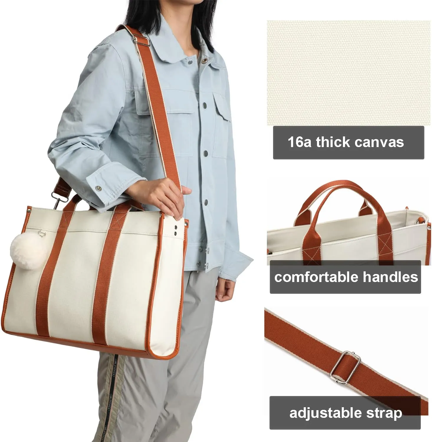 Laptop Bag for Women 15.6 Inch Lightweight Canvas Tote Bags Teacher Work Bag for School Travel