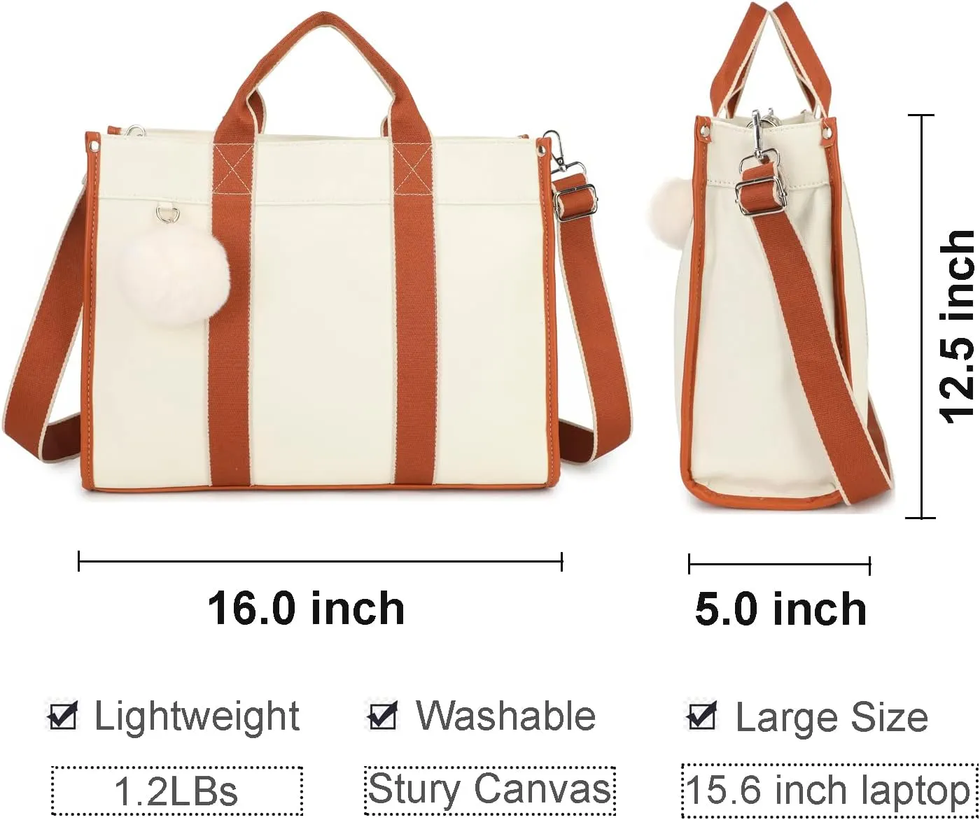 Laptop Bag for Women 15.6 Inch Lightweight Canvas Tote Bags Teacher Work Bag for School Travel