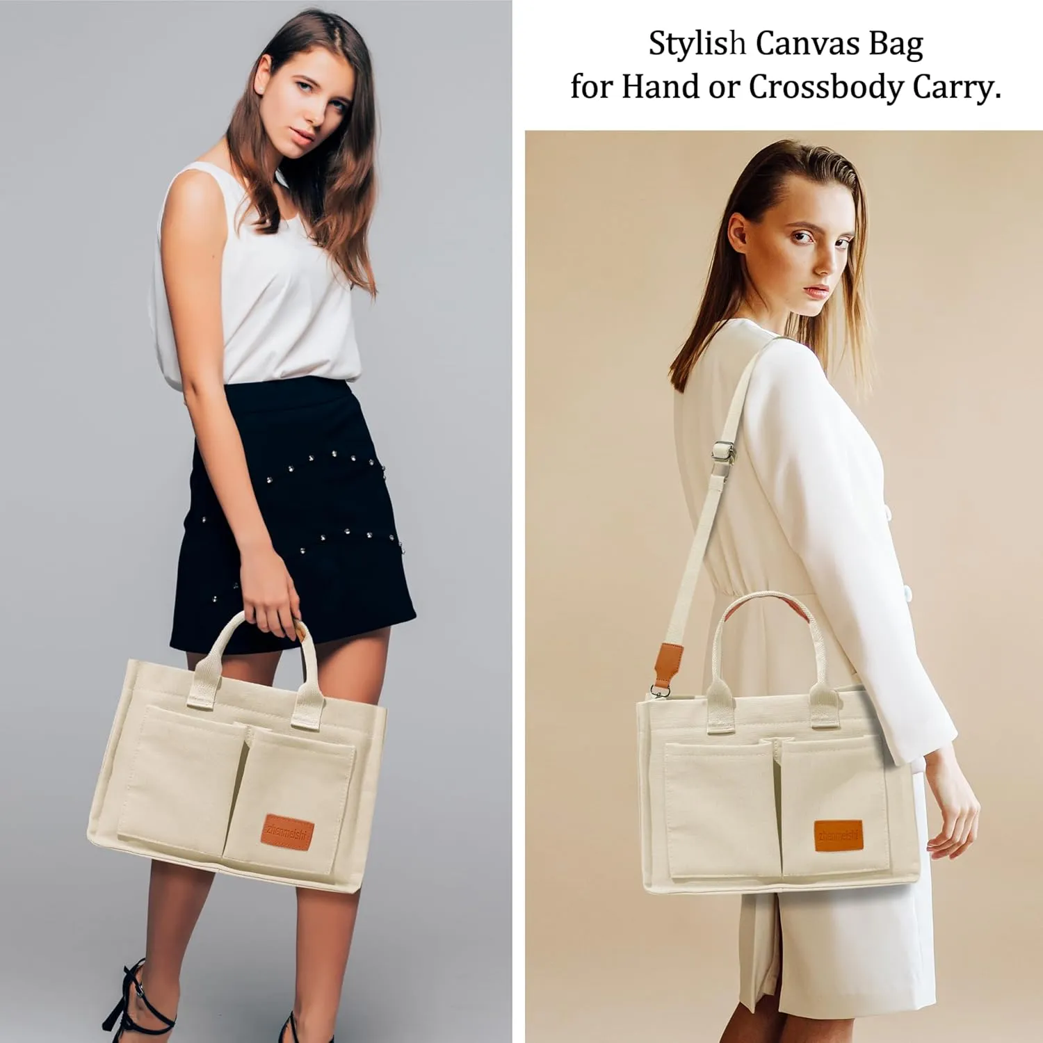 Large Canvas Tote Bag for Women with Pockets, Crossbody Shoulder Handbag Work Bags for Travel and Everyday Use