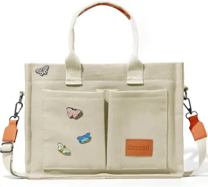 Large Canvas Tote Bag for Women with Pockets, Crossbody Shoulder Handbag Work Bags for Travel and Everyday Use
