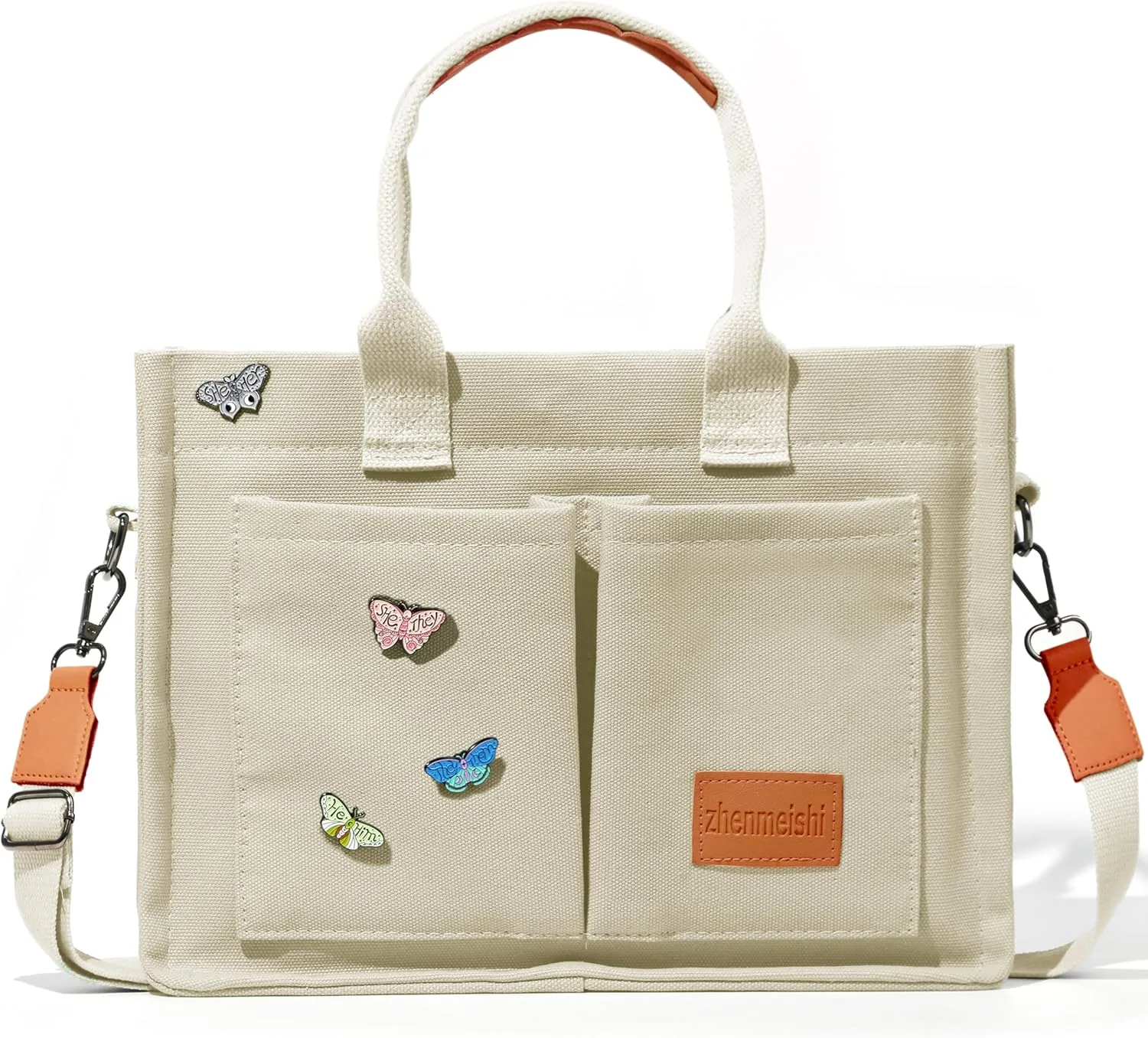 Large Canvas Tote Bag for Women with Pockets, Crossbody Shoulder Handbag Work Bags for Travel and Everyday Use
