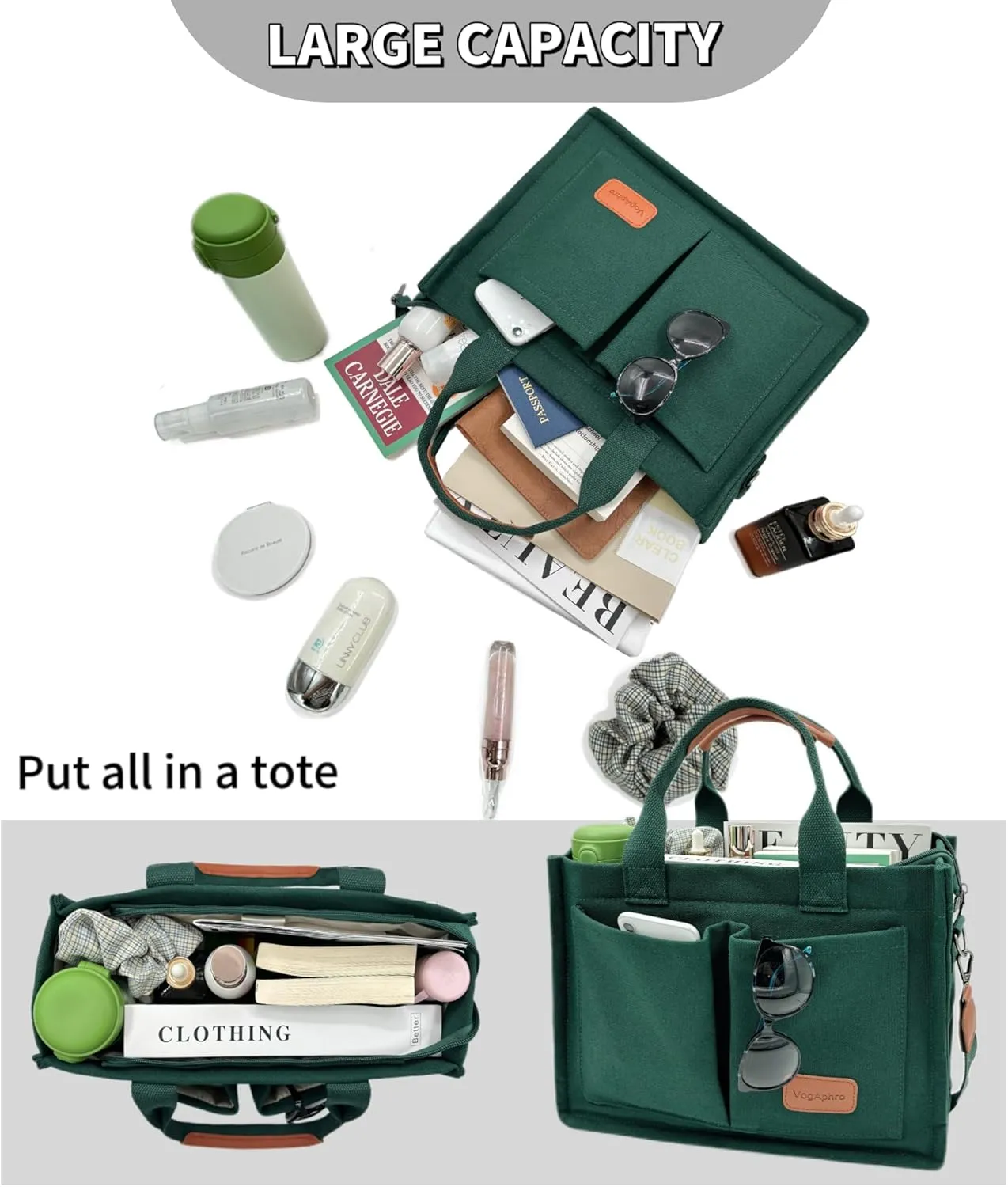 Large Canvas Tote Bag for Women Work Tote Bags with Pockets Laptop Crossbody Purses Everyday Bag Handbags for Travel