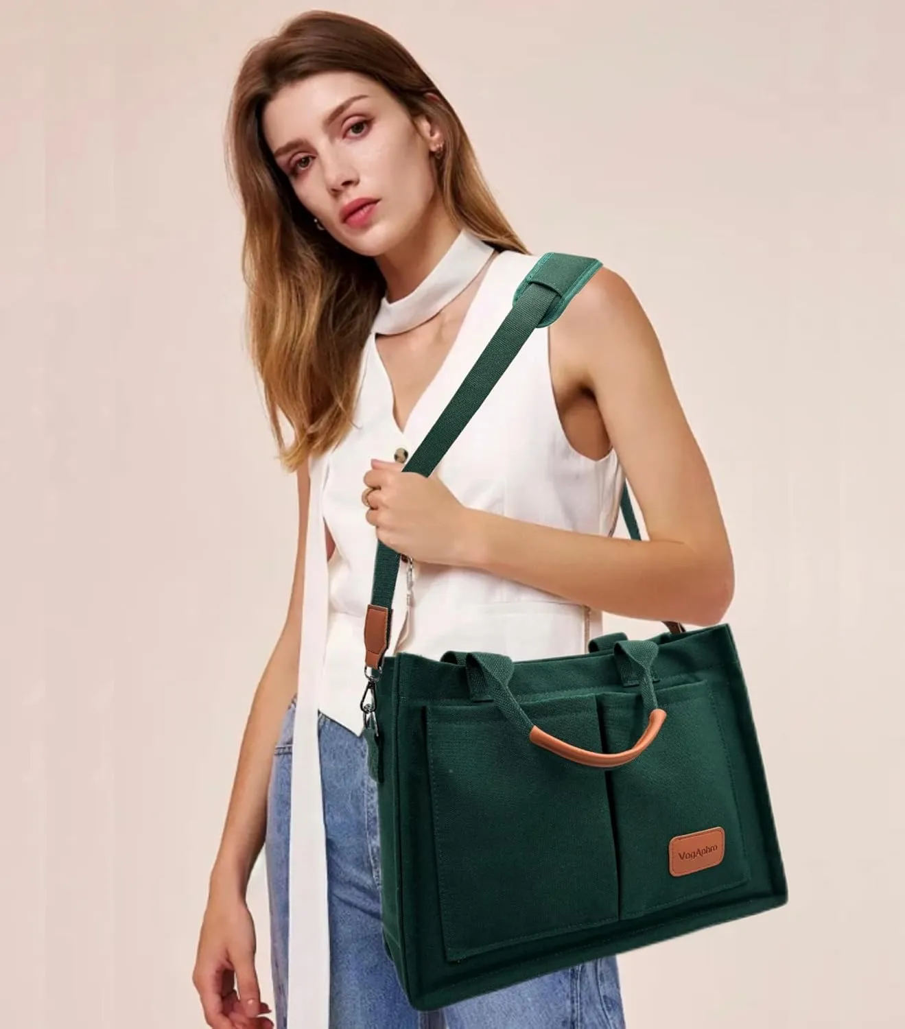 Large Canvas Tote Bag for Women Work Tote Bags with Pockets Laptop Crossbody Purses Everyday Bag Handbags for Travel