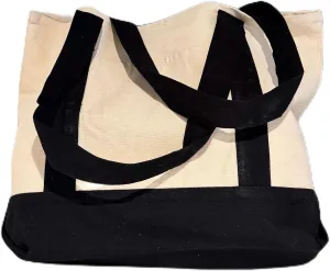 Large Canvas Tote Bag, Two-Tone Beige and Black, Double Shoulder Straps, Trader Joe's Tote Bag
