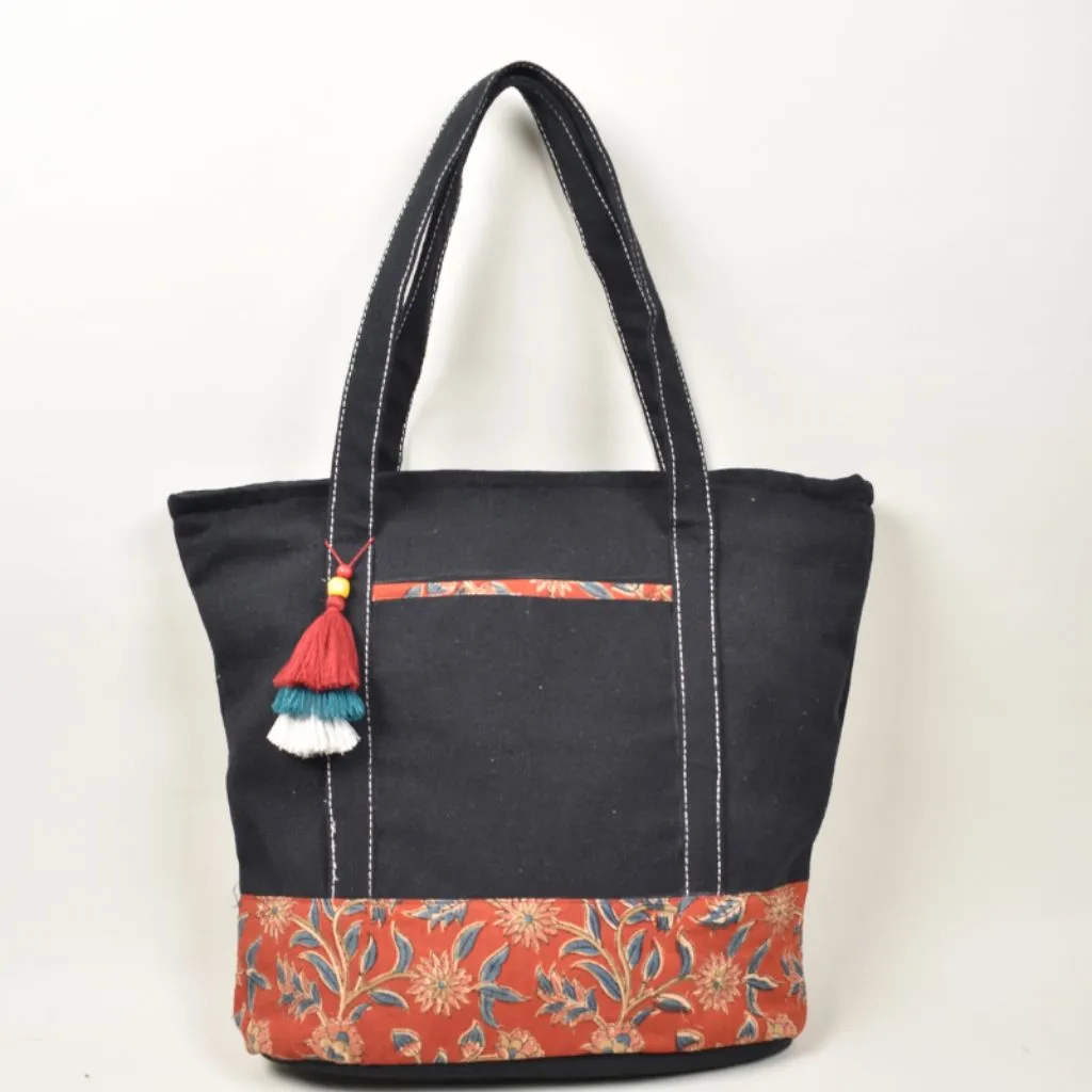 Large canvas tote bags  with red kalamkari