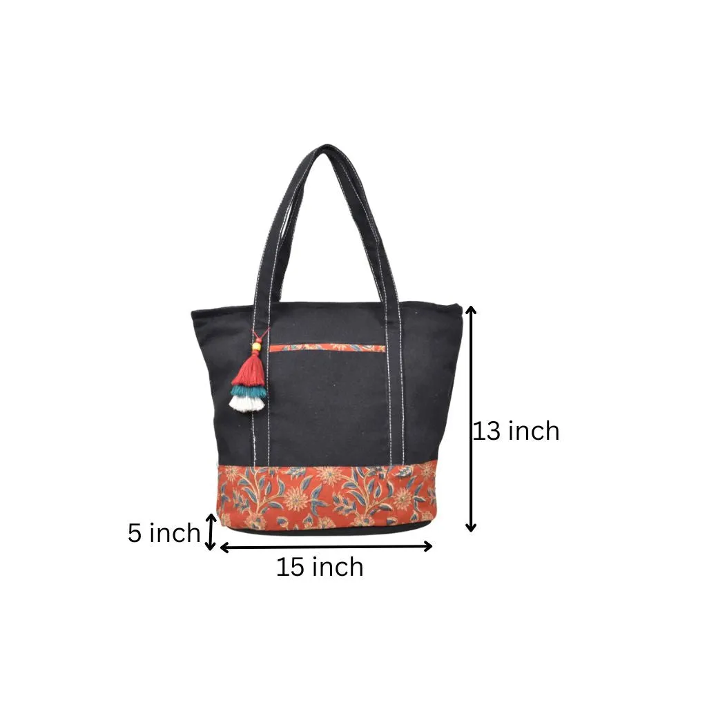 Large canvas tote bags  with red kalamkari