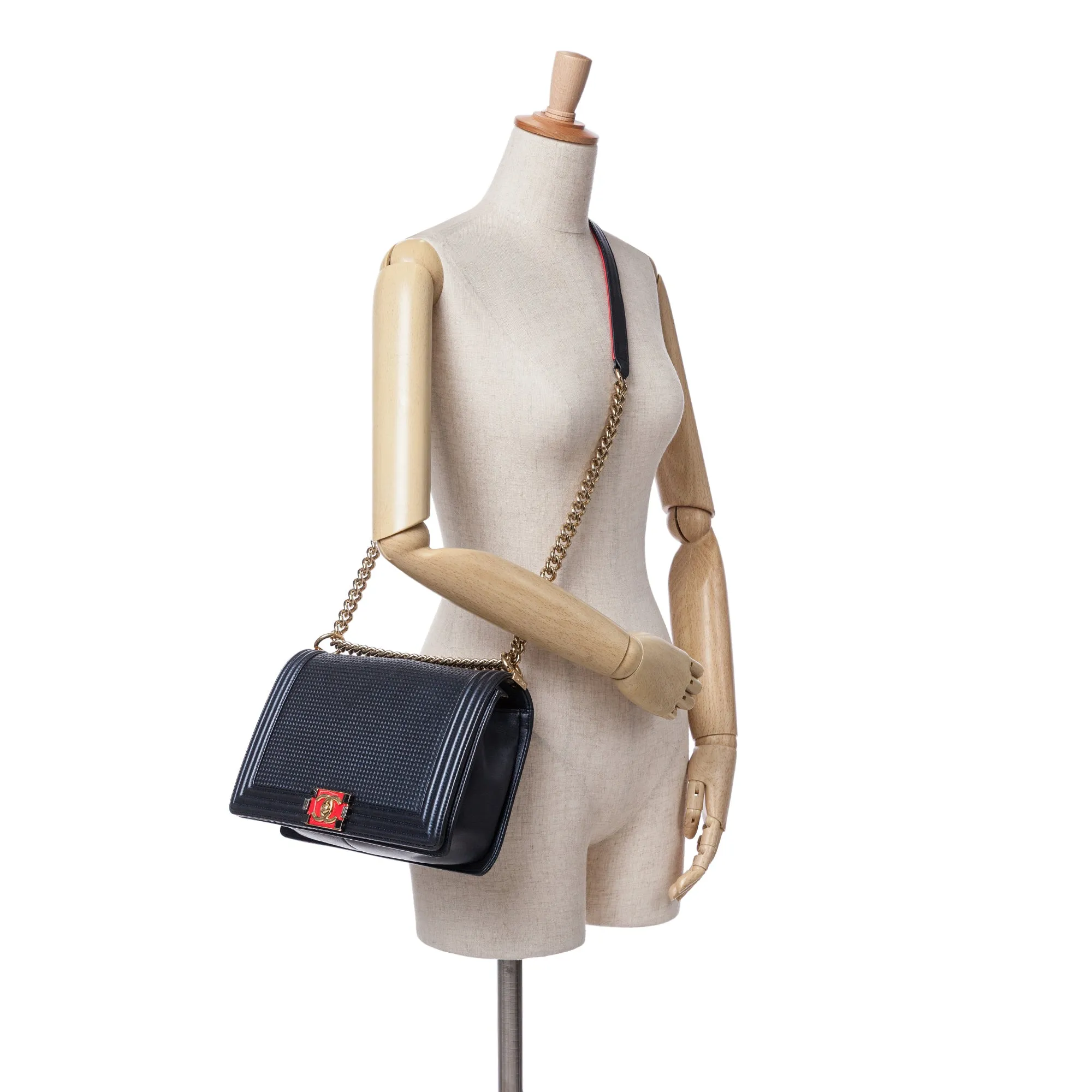 Large Lambskin Embossed Boy Cube Flap