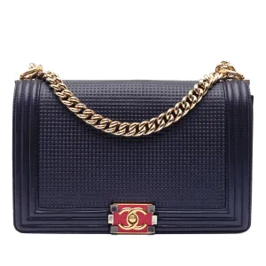 Large Lambskin Embossed Boy Cube Flap