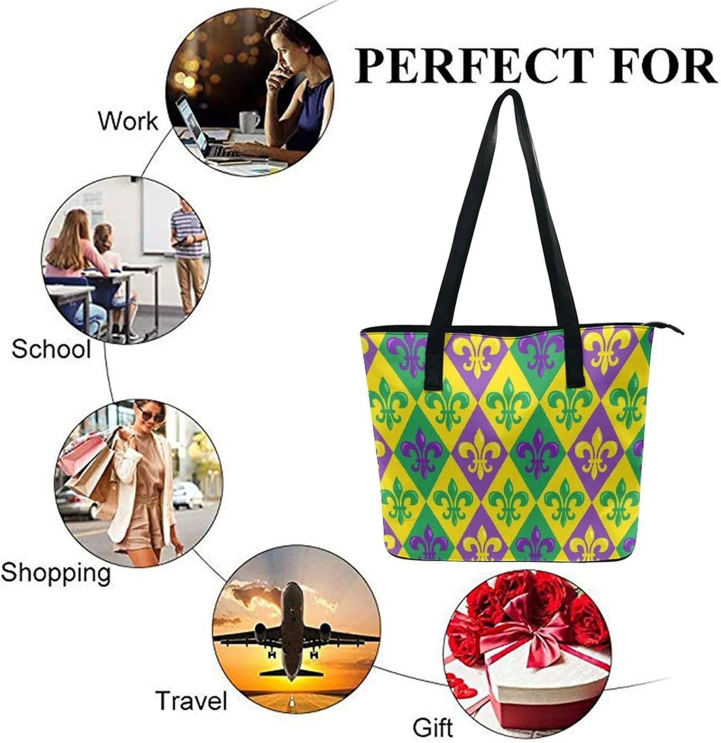 Large Tote Bag Fashion Handbag With Zipper For Women And Men
