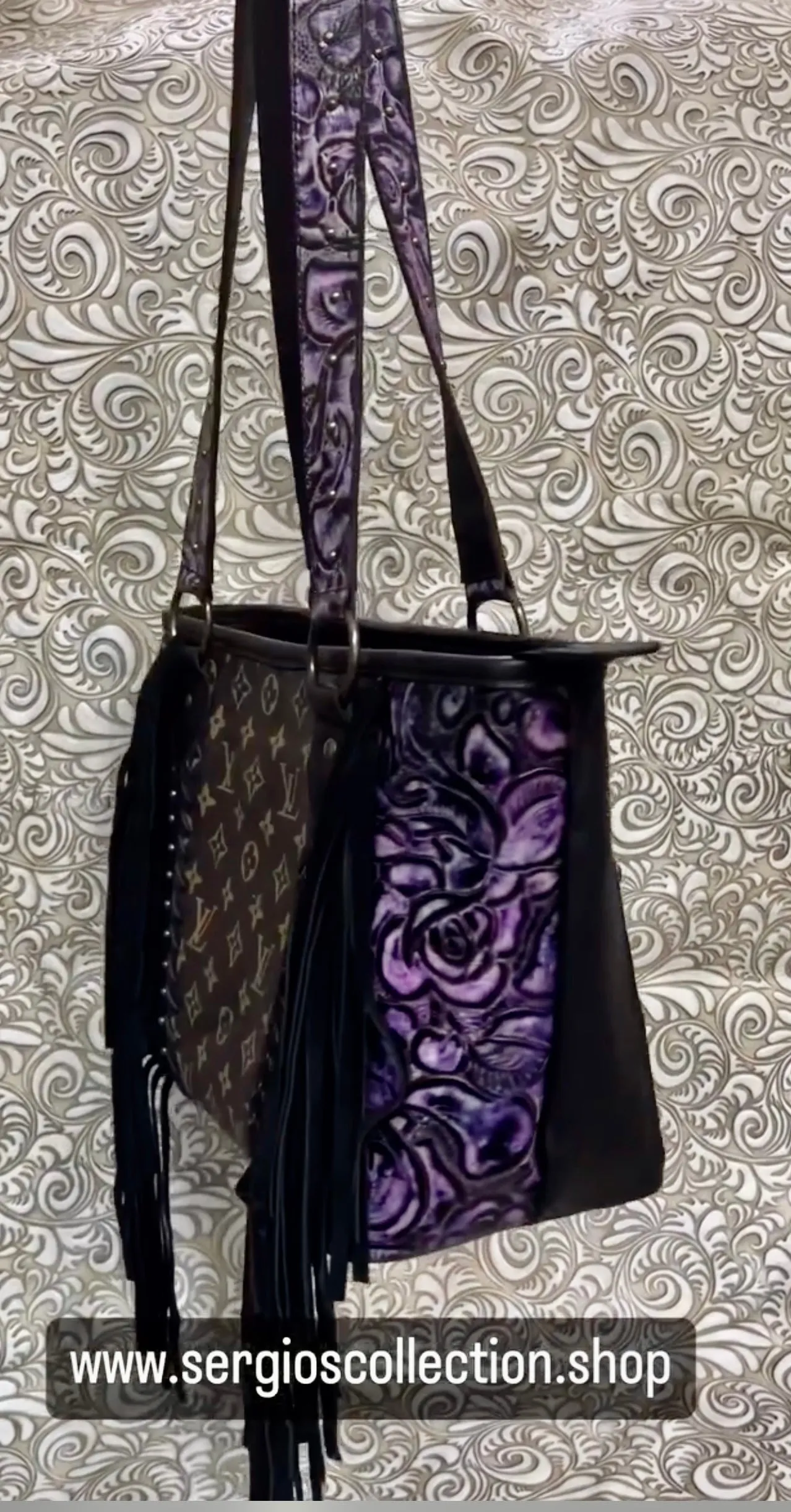 Large tote with authentic designers canvas and embossed leathers
