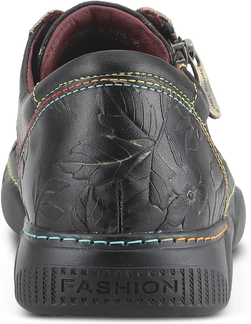 L'Artiste by Spring Step Women's Danli-Bloom Sneaker – Hand-Painted Leather Platform Shoes with Zipper & Lace-Up Closure, Removable Insole, Rainbow Stitching, Comfort Fit