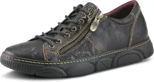 L'Artiste by Spring Step Women's Danli-Bloom Sneaker – Hand-Painted Leather Platform Shoes with Zipper & Lace-Up Closure, Removable Insole, Rainbow Stitching, Comfort Fit