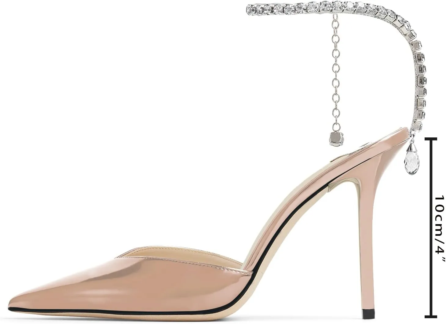 LauraVicci Women's Heeled Sandals Crystal Chain Ankle Straps Rhinestones Embellished Liquid-Metal Leather Stiletto High Heels Slip On Wedding Party Dress Shoes