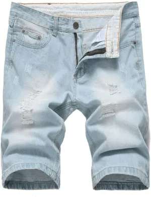Lavnis Men's Casual Denim Shorts Classic Fit Distressed Summer Fashion Ripped Short Jeans